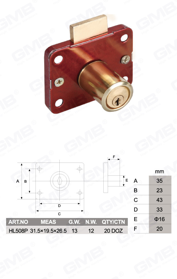 عالية الجودة سبائك الزنك درج قفل باب الخزانة والأثاث درج مكتب (HL508P) (2)