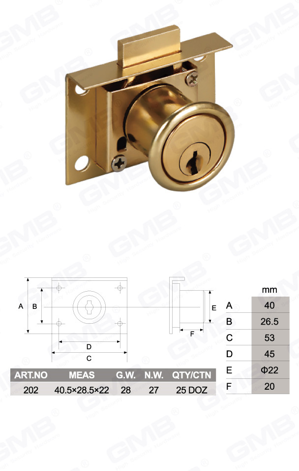 عالية الجودة سبائك الزنك درج قفل باب الخزانة والأثاث درج مكتب (203)