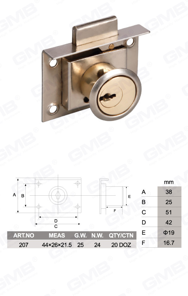عالية الجودة سبائك الزنك درج قفل باب الخزانة والأثاث درج مكتب (208)