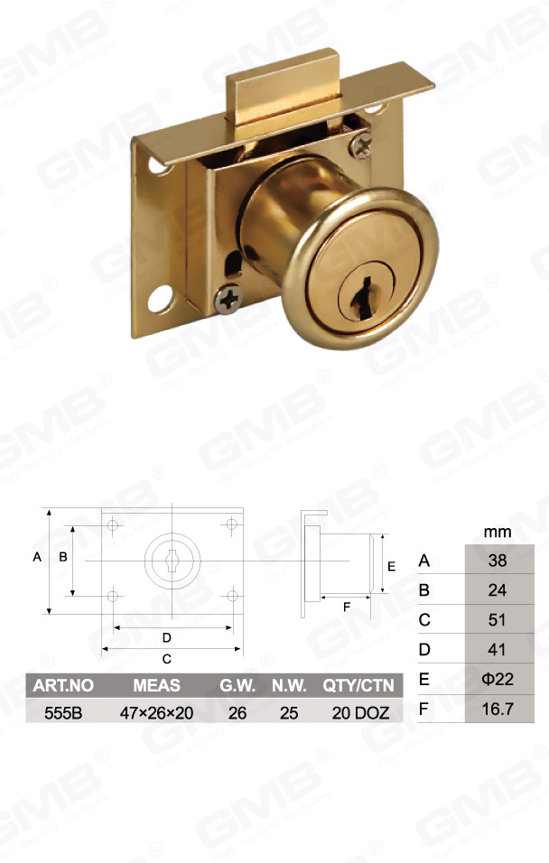 عالية الجودة سبائك الزنك درج قفل باب الخزانة والأثاث درج مكتب (555B) (2)