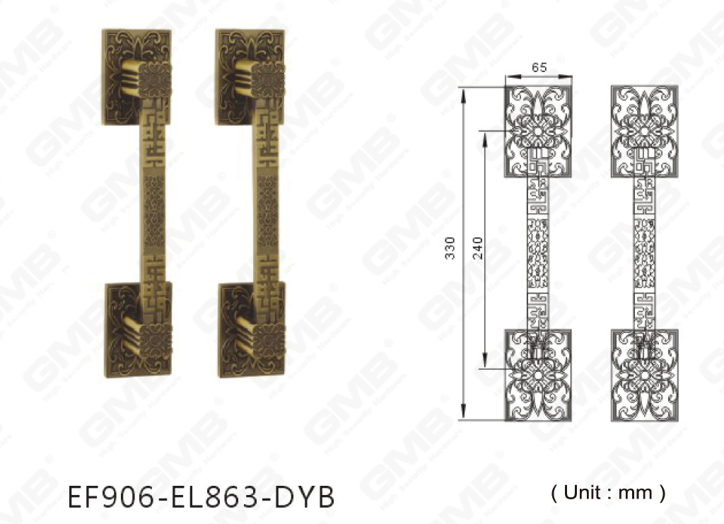 مقبض سحب كلاسيكي فاخر من سبائك الزنك الخارجي للباب المنزلق (EF906-EL863-DYB)