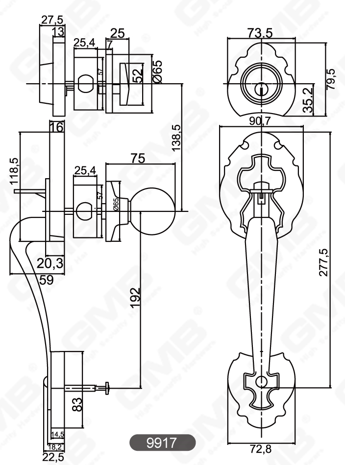 01 قبضة مقبض القفل سلسلة 16