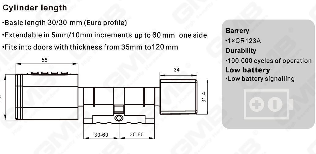 Biometric Smart NFC Card Password Lock Cylinder Cylinder Cylinder Electronic Cylinder (S1 KK)