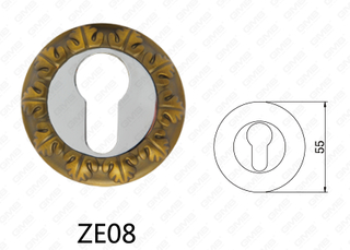 مقبض باب ألومنيوم من سبائك الزنك من زاماك ، وردة مستديرة (ZE08)