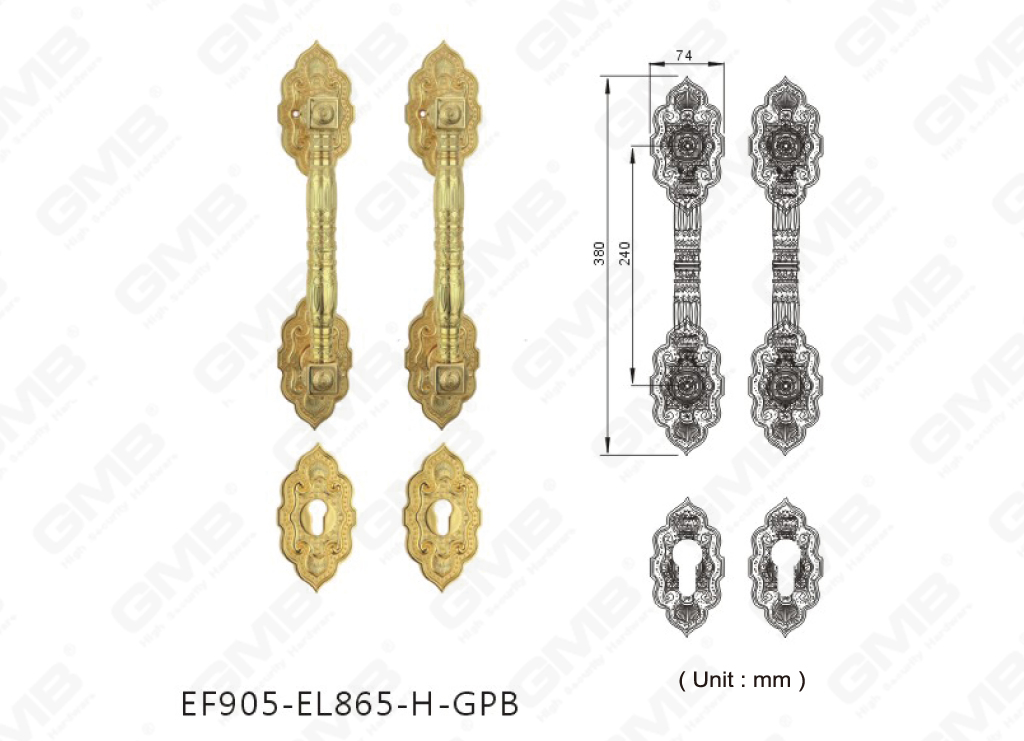 مقبض سحب كلاسيكي من سبائك الزنك الخارجية فاخرة عالية الأمان (EF905-EL865-H-GPB)