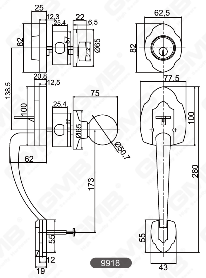01 قبضة مقبض القفل سلسلة 18