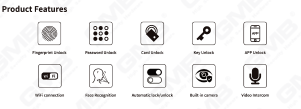 بطاقة بصمة عالية الأمان/بطاقة RFID/WIFI/TUYA/TT APP/مع قفل الباب الذكي الرقمي الذكي الكاميرا لمكافحة الكاميرا (824)