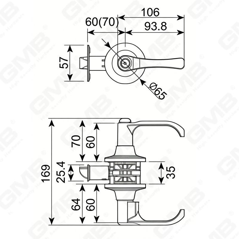 ANSI UL القياسية سبائك الزنك الألومنيوم الباب الداخلي Lockset واجب أنبوبي التجاري الأمن مقبض رافعة قفل (8002)