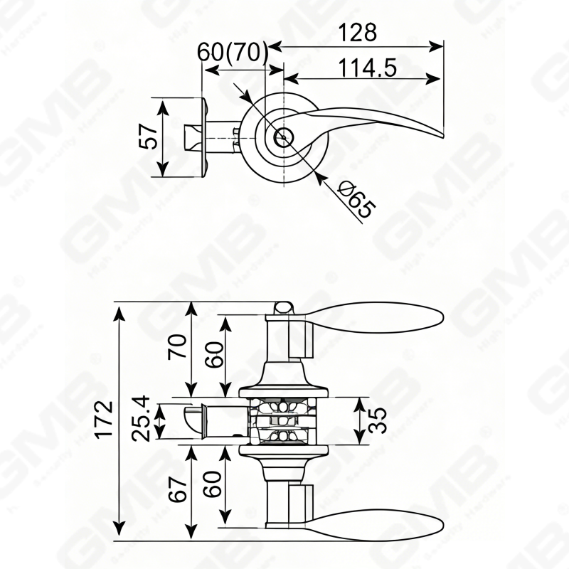 ANSI UL القياسية سبائك الزنك الألومنيوم الباب الداخلي Lockset واجب أنبوبي التجاري الأمن مقبض رافعة قفل (8003)
